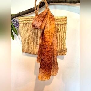 Brown Patterned Handpainted  Handrolled Silk Scarf